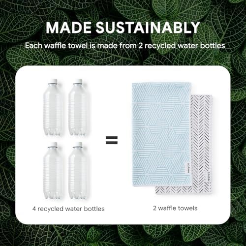 RECYCO Waffle Kitchen Towel Set of 2 - Quick Dry Microfiber Sustainable Dish Towels - Ultra Absorbent Reusable Cleaning Tea Towels - Lightweight Hand Towels,16”x 28”, Modern Maze