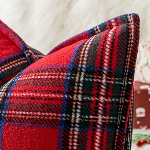 MIULEE Christmas Plaid Pillow Covers 20x12 Red Christmas Decorations for Home