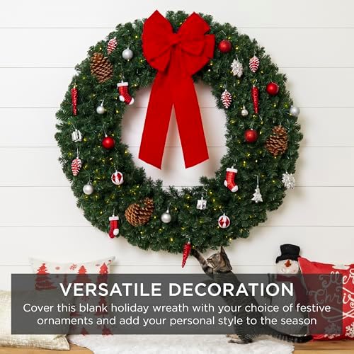 Best Choice Products 48in Large Artificial Pre-Lit Fir Christmas Wreath Holiday Accent Decoration w/ 200 LED Lights, 714 PVC Tips
