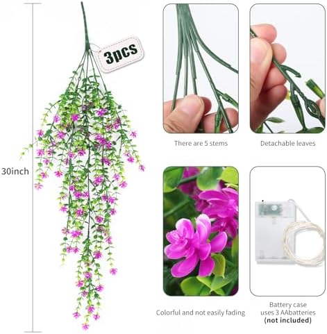 RECUTMS Artificial Hanging Plants with Lights Fake Hanging Spring Flowers