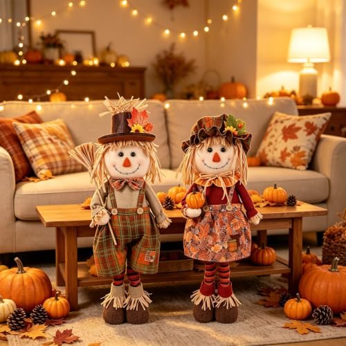 Fall Decoration 2Pack Standing Scarecrows with Stretchable Legs 22" to 28"