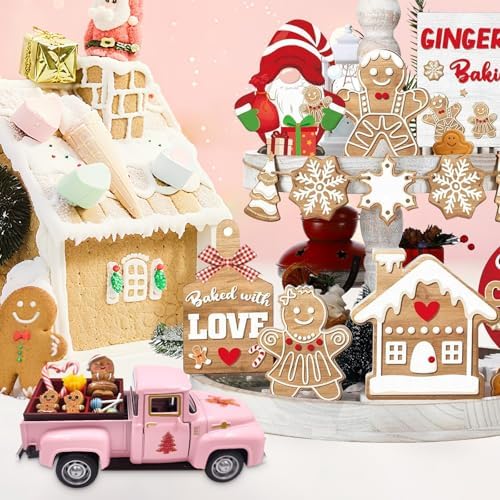 Pink Gingerbread Christmas Decor Metal Truck with Mini Candy Cookie Box