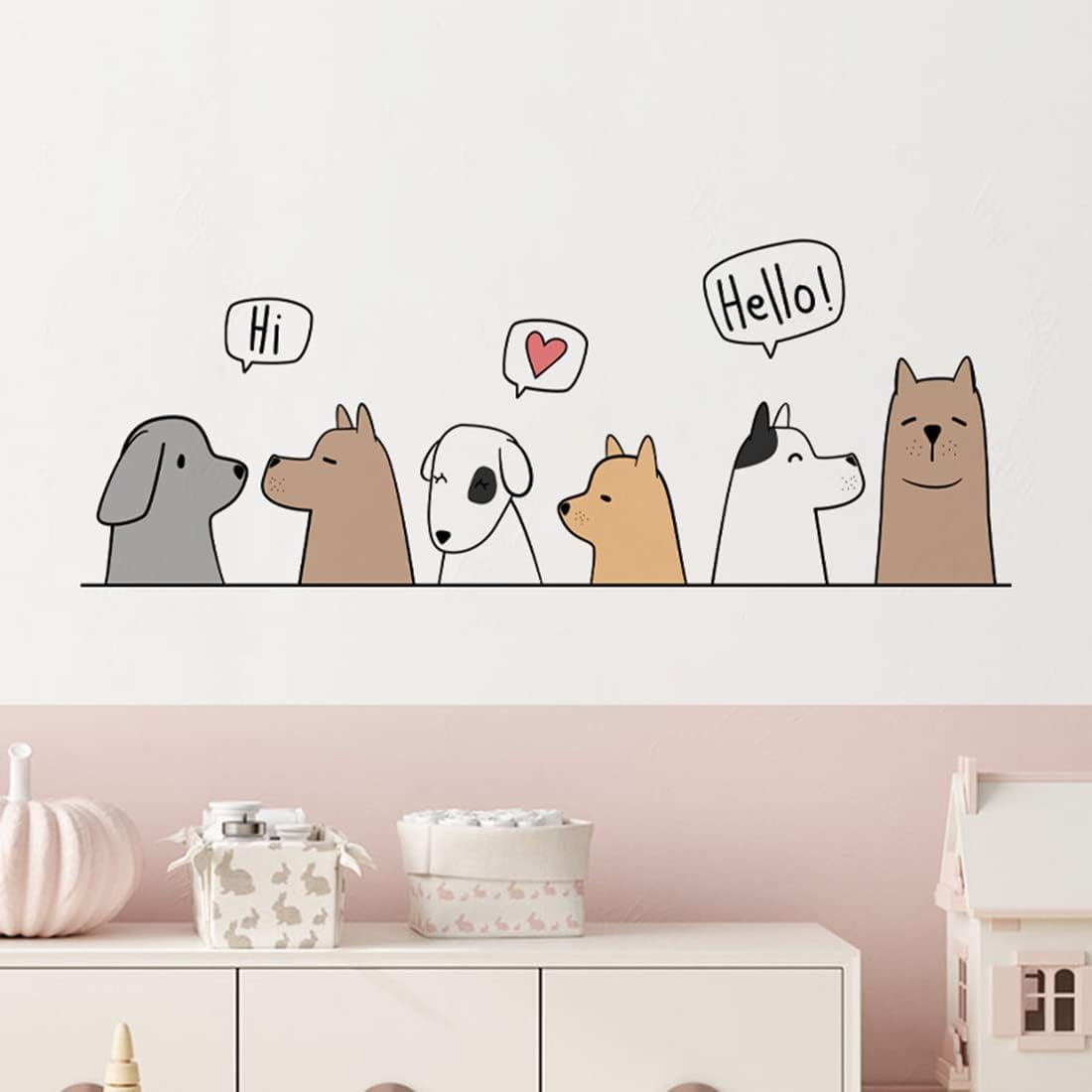 Dogs 'Say Hi' Cartoon Wall Decals / 11.8 Inch