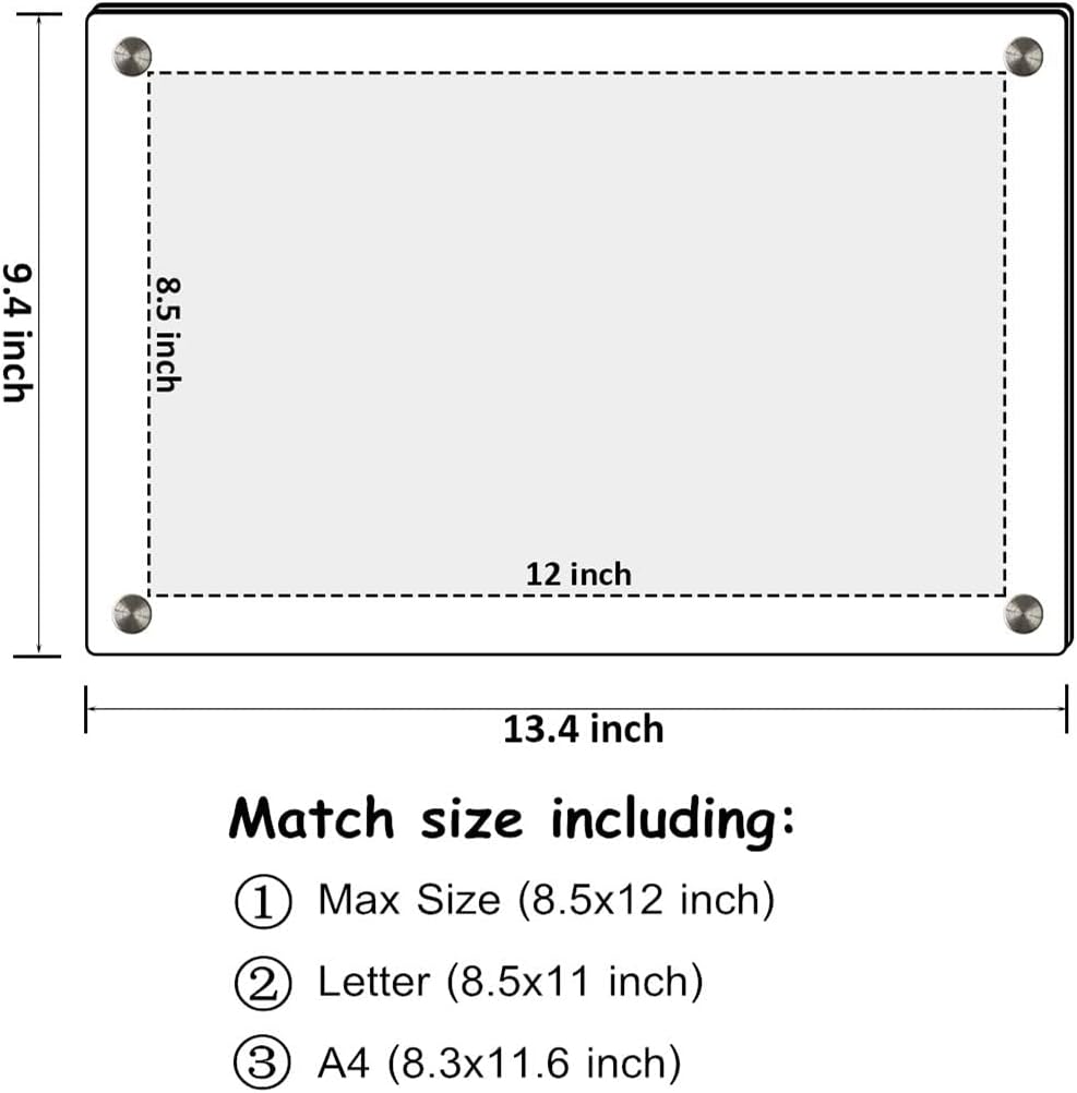 NIUBEE 8.5x11 Clear Acrylic Wall Mount Floating Picture Frame 3 Packs | A4 Letter Size,Full Frame is 9.4x13.4 inch