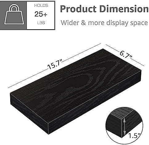 QEEIG Floating Shelves for Wall Small Shelf (Black, Set of 4, 15.7" x 6.7")
