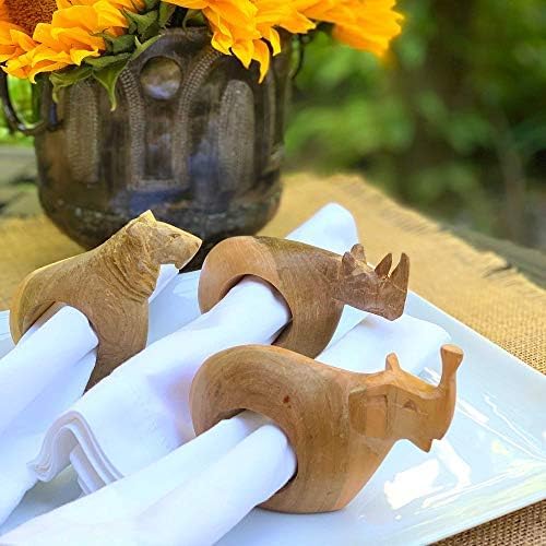 Mahogany Wood Animal Napkin Rings Set of Six / Assorted Animals