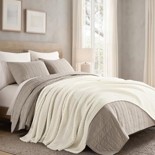 EVERGRACEHOME Chunky Chenille Knit Throw Blanket, 108x92, Ivory White