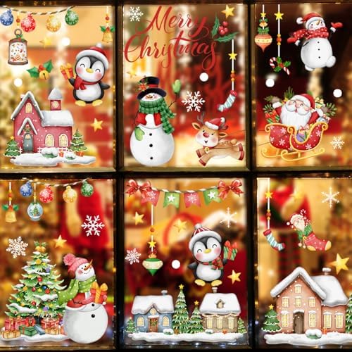 9 Sheets Snowman Window Clings Double-Sided Christmas Glass Decor