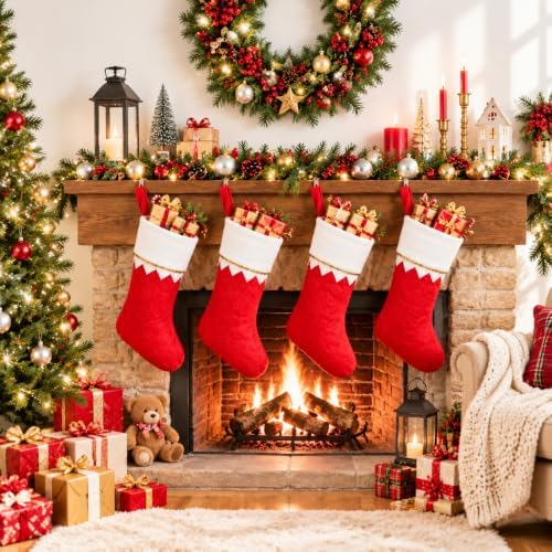 Christmas Stockings Bulk 24 Pack - 15 Inch Red Felt Xmas Stockings, Large Santa Stockings for Holiday Fireplace Hanging Decor