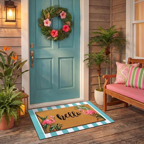 Tinideya 2 Pcs Summer Flamingo Layering Doormats Sets