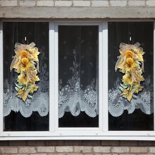 Suncalla 2 Pcs Fall Pumpkin Teardrop Swag 20" Front Door Maple Leaf