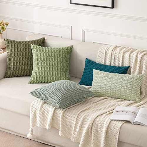 MIULEE Corduroy Decorative Throw Pillow Covers 20x20 Olive Green Pack of 2