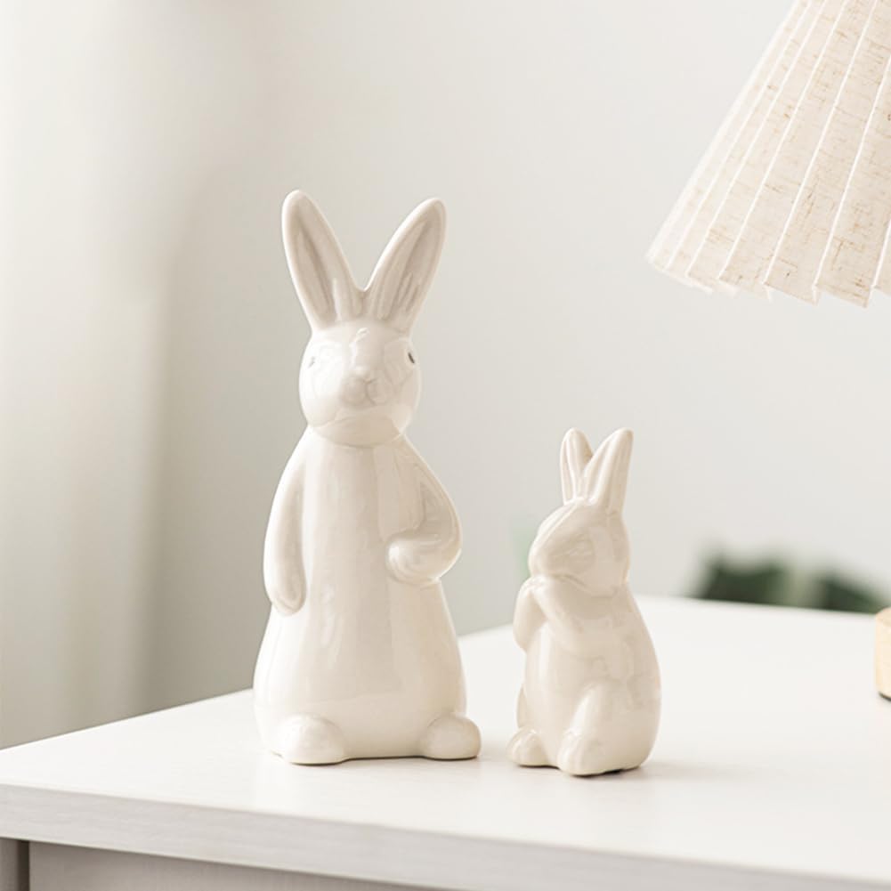 Ceramic Bunny Rabbits Figurine Decor / Large / White