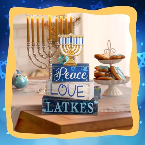 Lineshading 4 Pcs Hanukkah Decorations for Home Wooden Menorah Decor
