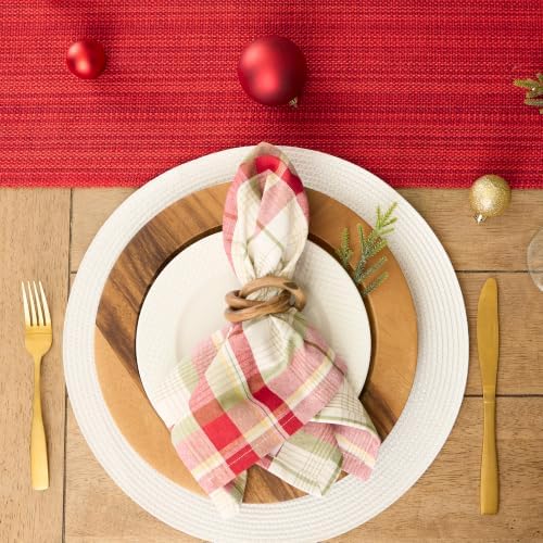 DII Orchard Plaid Collection Linen Tabletop Essentials, Napkin Set, 20x20, Taupe/Red, 6 Piece