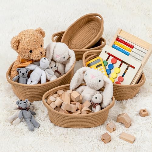 Small Cotton Rope Storage Basket Set 5 / Tan Brown