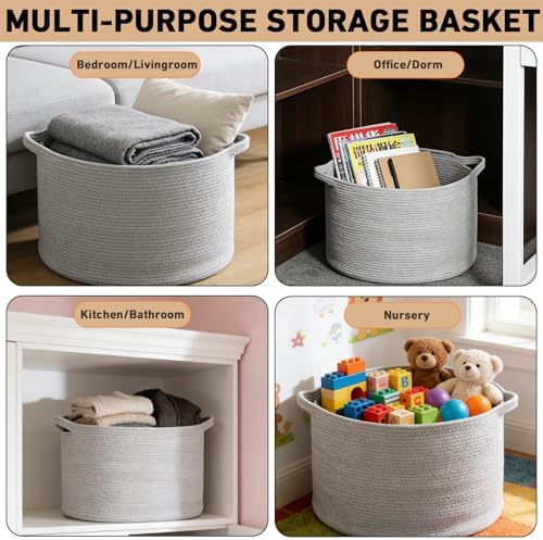 115L Extra Large Blanket Basket,Woven Laundry Basket-Light Grey