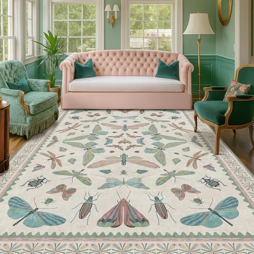 Hazo Haus Sage Green Rugs for Bedroom Under Bed - 6x9 Area Rug for Living Room, Dining Room, Kids Playroom, Fun Insect
