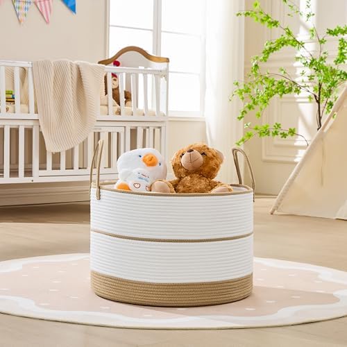 KAKAMAY Large Blanket Basket with Handles, Storage Basket for Living Room