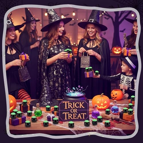 RoundFunny 50 Pcs Mini Black Cauldron Figurines Resin Witch Party Favors