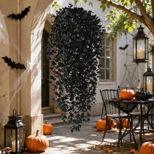 Waipfaru 4Pcs Artificial Hanging Plants, Black Halloween Wall Decor