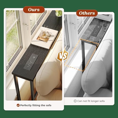 SUPERJARE 110.2 inch Narrow Behind Couch Table with Charging Stations