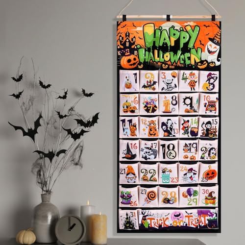 HOWAF Fabric Halloween Advent Calendar (Countdown to Halloween), 31 Days Mystery Happy Halloween Countdown Calendar with 31 Pockets for Halloween Party Holiday Home Wall Decoration