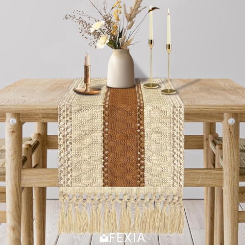 Boho Table Runner for Home Decor 12x72 Fall Coffee Table Decor Caramel