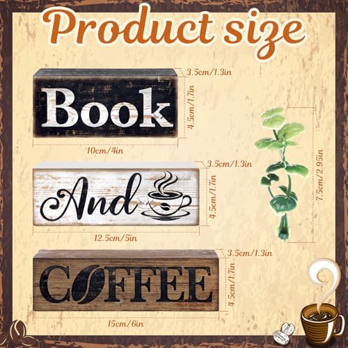 Moucuny 4 Pcs Farmhouse Table Decor Rustic Wooden Book and Coffee Signs