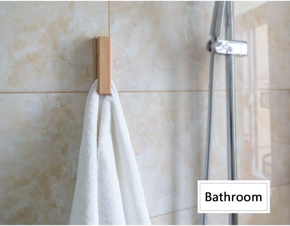 Wood Towel Hooks -Set of 2 Self Adhesive Vintage Towel Holder Wooden Wall Mounted Towel Racks for Bathroom and Kitchen