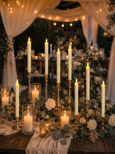 GenSwin Flameless Taper Candles LED Battery Operated Remote Timer Ivory
