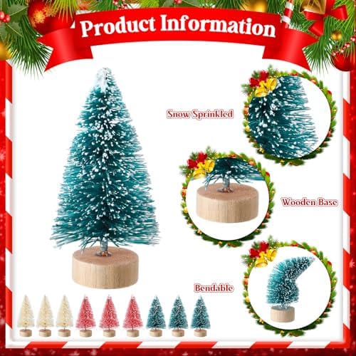Sumind 48 Pcs 1.78 Inch Mini Bottle Brush Christmas Trees Green Red Yellow