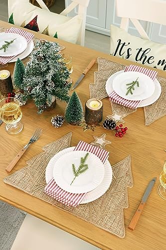 Feuille Burlap Farmhouse Winter Placemats Set of 4 Christmas Tree Holiday Placemats for Table Decorations