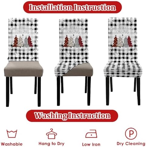 Christmas Chair Covers Set of 6 Buffalo Plaid Christmas Tree Dining Chair Seat Cover Stretch Removable Xmas Chair Slipcover Protector for Xmas Dining Room Kitchen Home Decor
