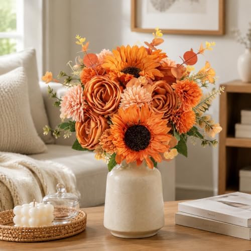 18Pcs Fall Flowers Artificial Cemetery Flowers for Grave Silk Sunflowers