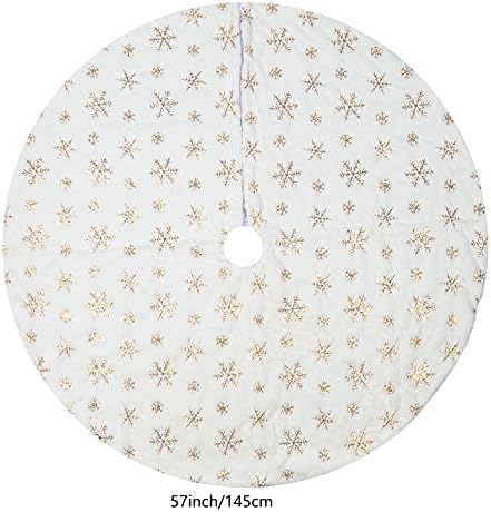 Christmas Tree Skirt 58 inches White Faux Fur Gold Snowflake Sequin Embroidered Luxury Tree Skirt Xmas Decoration