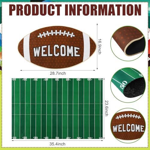 Tinideya 2 Pcs Football Door Mat Set, Outdoor Welcome Mat & Field Rug