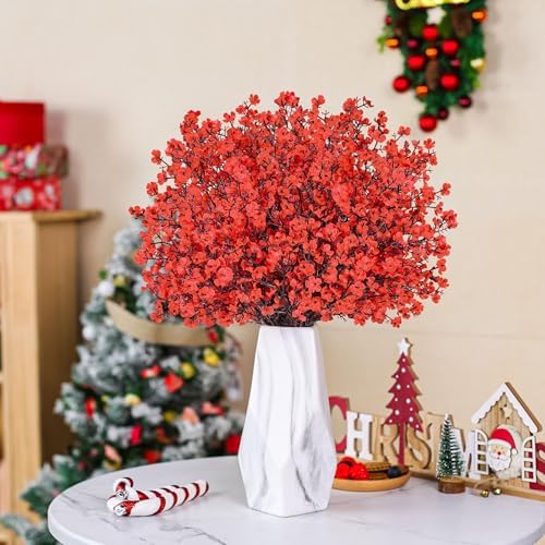 10Pcs Artificial Christmas Flowers Red Babys Breath Decoration for Home