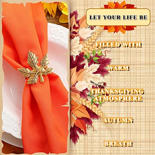 WILLBOND 12 Pcs Thanksgiving Napkin Rings Set Fall Pumpkin Leaf Holders