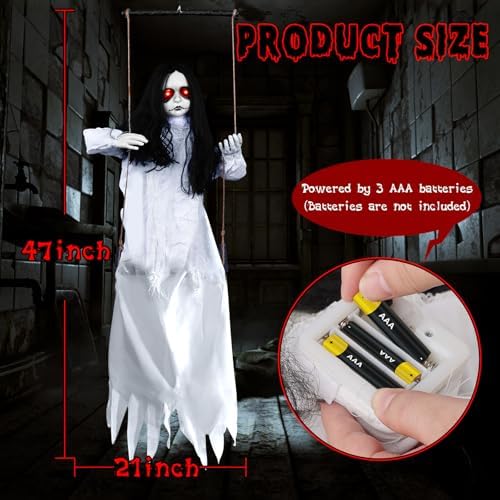 Scary Halloween Decorations Outdoor, 47-Inch Hanging Swinging Doll Girl