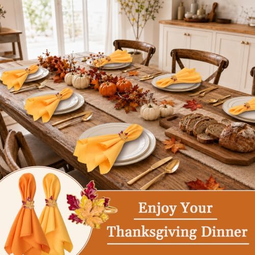 Fall Thanksgiving Cloth Napkins and Napkin Rings, Fall Table Decorations