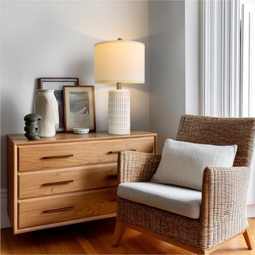 PoKat 20.75" Small Modern Ceramic Table Lamps Set of 2 for Bedroom, White