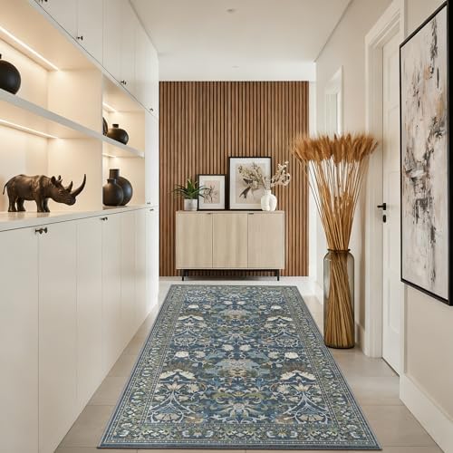 4x8 Washable Kitchen Area Rug: Farmhouse Stain-Resistant Elegant Floral Rug for Living Room Bedroom Wide Soft Carpet