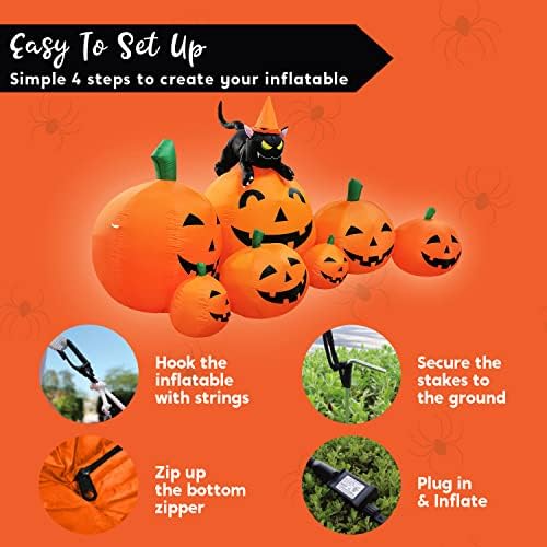 Joiedomi 7 FT Long Halloween Inflatables Pumpkin Outdoor Decorations, 7 Pumpkins Outside Decoration with Witch's Cat with Build-in LEDs Blow Up Inflatables for Party Yard Lawn Garden Decor