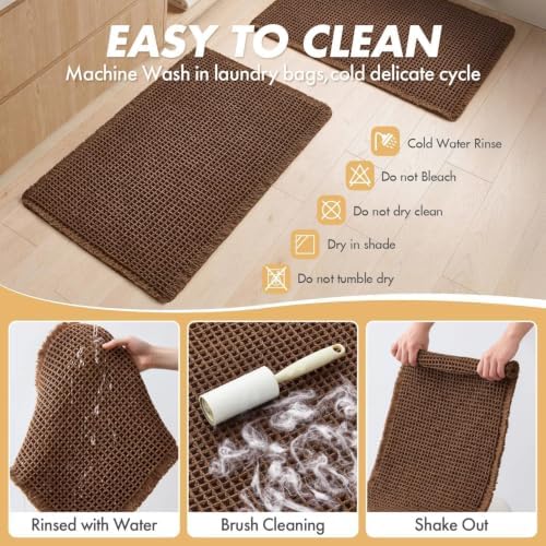 MIULEE Set of 2 Waffle Bathroom Rugs Boho Bath Mat Mocha 18x30 Inch