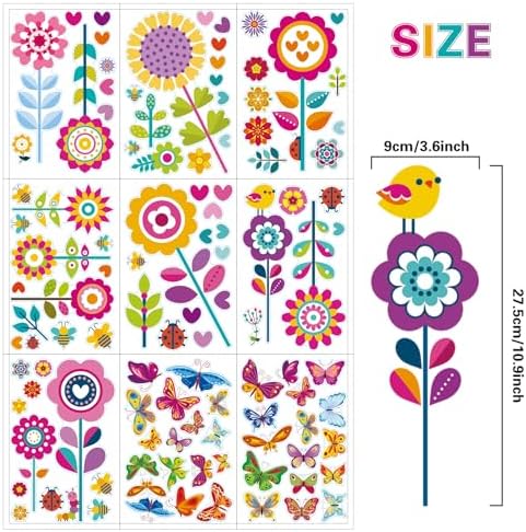 ROROP 107PCS Spring, Summer & Fall/ Winter Window Clings - Spring Flowers, Butterfly & Others - Decals Sticker Set