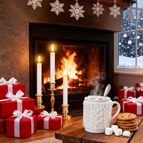 Christmas Window Candles, 6 Pcs Battery Operated Flameless Taper Candles with Remote, Timer, 3D Wick, Holders & Suction Cups for Christmas, Wedding, Halloween Decor