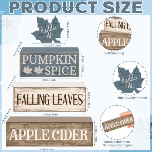 Moucuny 4 Pcs Fall Table Decoration Rustic Blue Maple Leaf Wooden Blocks