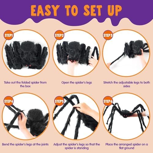 JOYIN Halloween Outdoor Decorations Giant Spider, 5 Ft Large Spider for Yard Lawn Garden Patio Scary Halloween Outside Decor, Indoor Haunted House Prop and Home Party Decor, Black