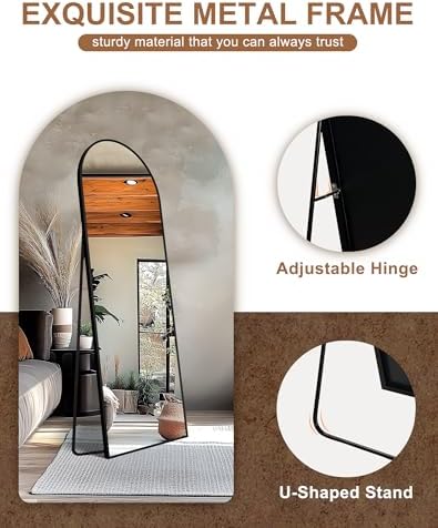Delma Arched Full Length Mirror with Stand, 69x24 Black Floor Mirror